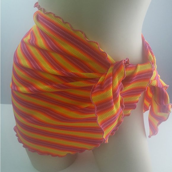 Bikini and Matching Coverup Bright Orange Yellow Purple Ribbed 2 pcs swimsuit - Picture 6 of 9
